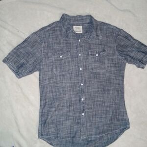 PD&C Heather Navy Shortsleeve Button Down Collared Shirt size Large